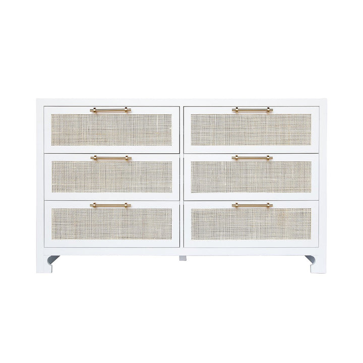 Carla - Six Drawer Cane Front Chest With Brass Hardware In Matte White Lacquer Finish