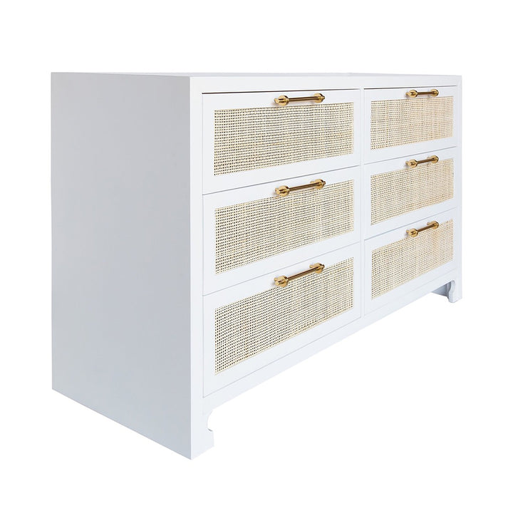 Carla - Six Drawer Cane Front Chest With Brass Hardware In Matte White Lacquer Finish