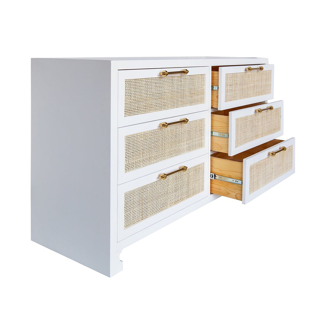 Carla - Six Drawer Cane Front Chest With Brass Hardware In Matte White Lacquer Finish