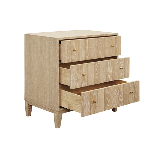Cabinets & Curios Three Drawer Side Table With Fluted Detail In Cerused Oak
