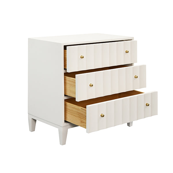 Cabinets & Curios Three Drawer Side Table With Fluted Detail In Matte White Lacquer