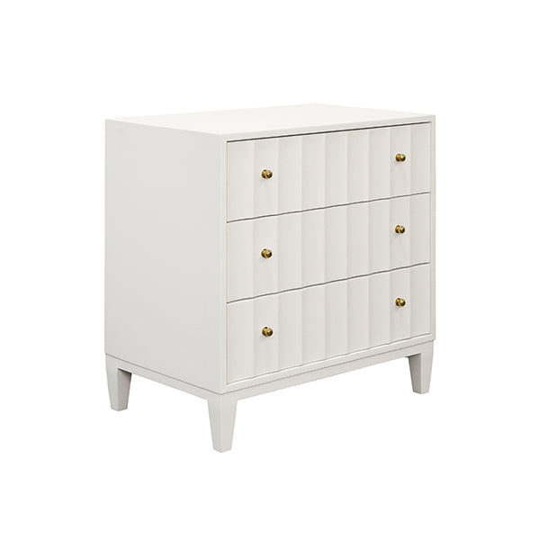 Cabinets & Curios Three Drawer Side Table With Fluted Detail In Matte White Lacquer