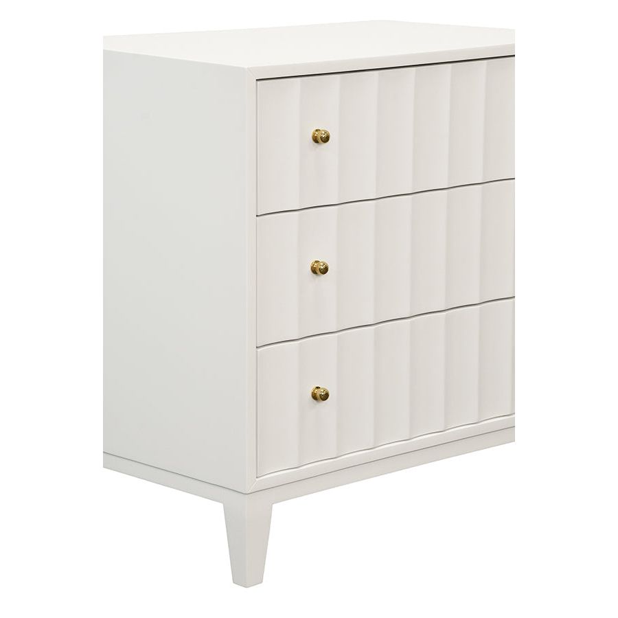 Cabinets & Curios Three Drawer Side Table With Fluted Detail In Matte White Lacquer