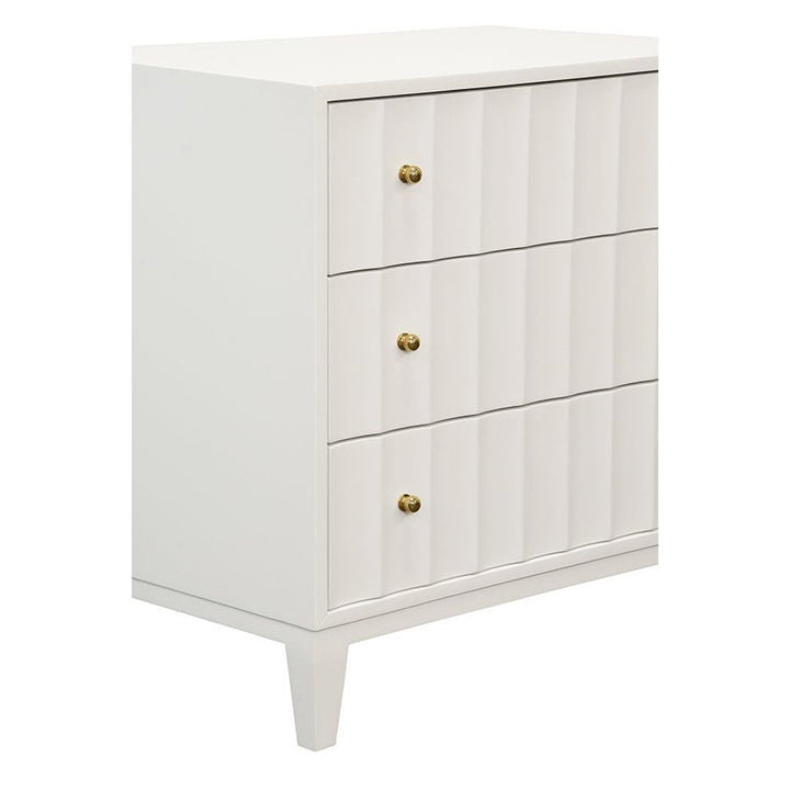 Cabinets & Curios Three Drawer Side Table With Fluted Detail In Matte White Lacquer