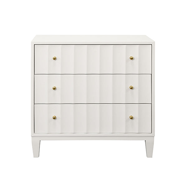 Cabinets & Curios Three Drawer Side Table With Fluted Detail In Matte White Lacquer