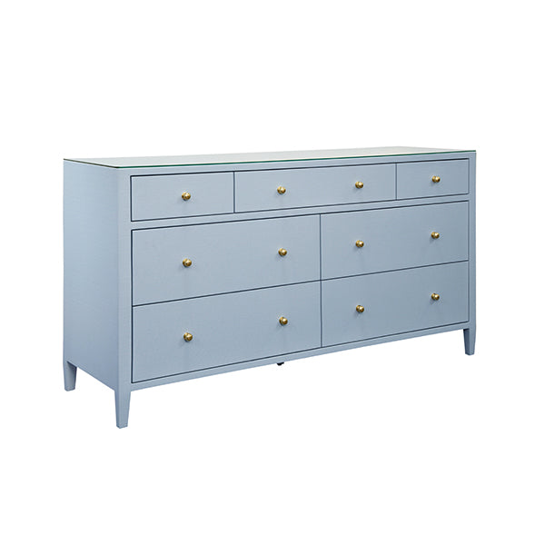 Cabinets & Curios Carnegie Seven Drawer Chest In Textured Light Blue Linen