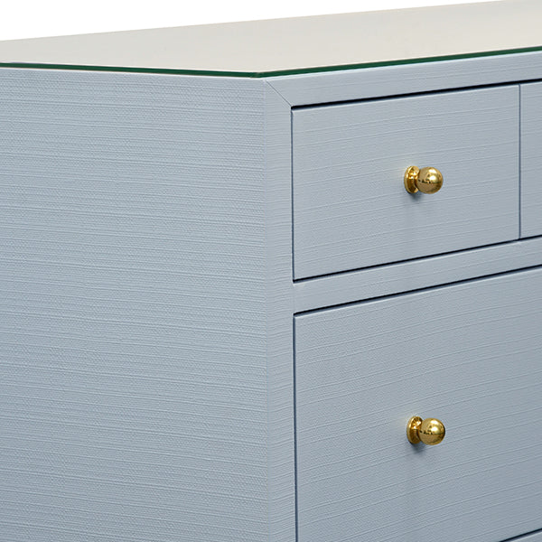 Carnegie Seven Drawer Chest In Textured Light Blue Linen