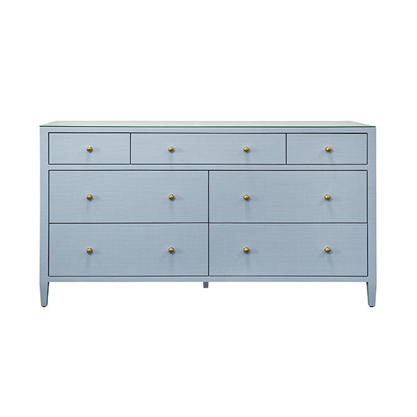 Cabinets & Curios Carnegie Seven Drawer Chest In Textured Light Blue Linen