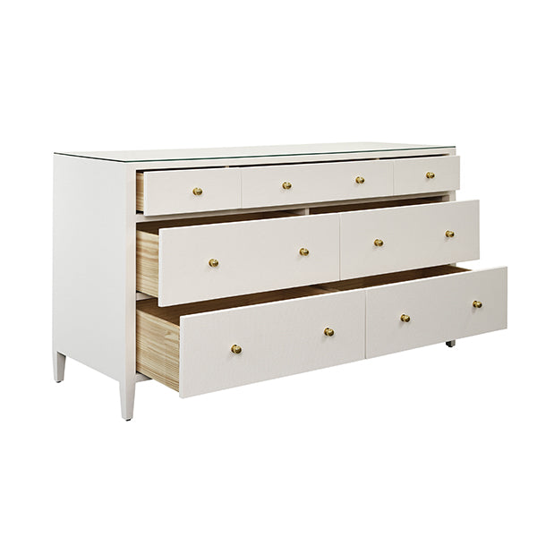 Cabinets & Curios Carnegie Seven Drawer Chest In Textured White Linen