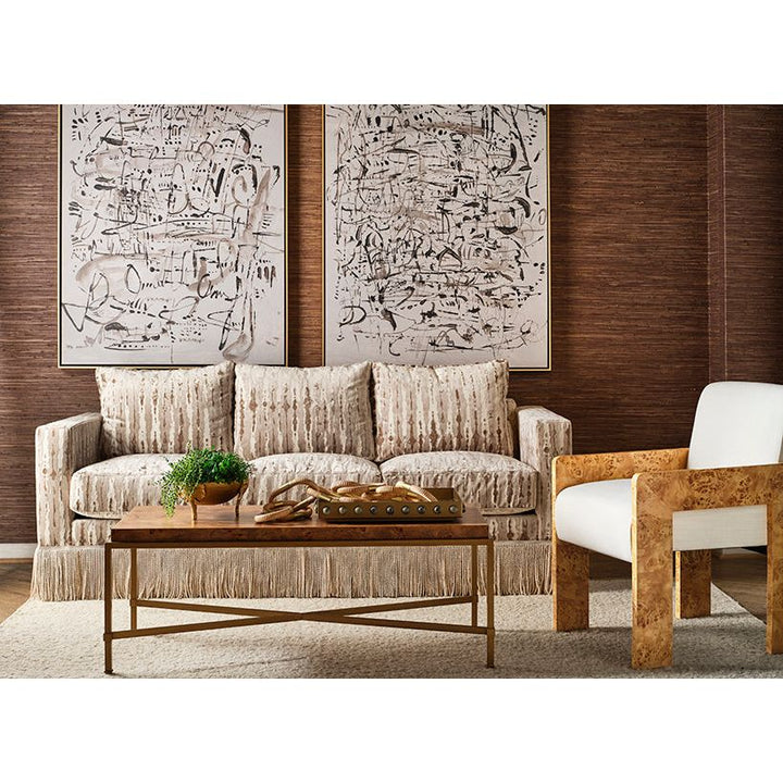 Astor Square Arm Accent Chair In Burl Wood With Performance White Linen