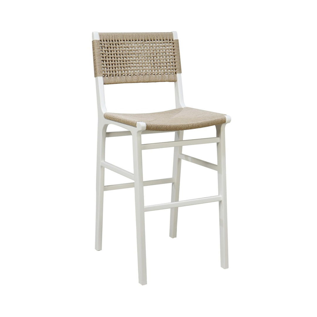 Carson - Woven Back Bar Stool With Rush Seat In Matte White Lacquer