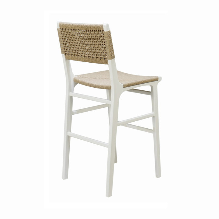 Carson - Woven Back Bar Stool With Rush Seat In Matte White Lacquer