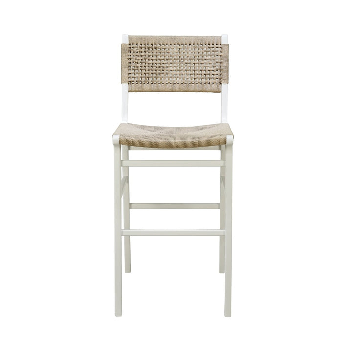 Carson - Woven Back Bar Stool With Rush Seat In Matte White Lacquer