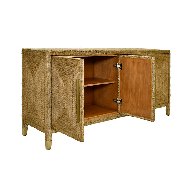 Sideboards & Credenzas Four Door Buffet With Satin Brass Hardware And Foot Caps In Wrapped Rope