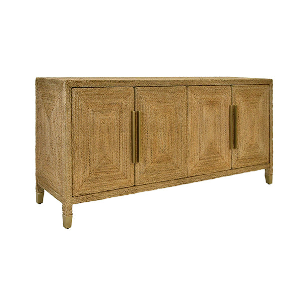 Sideboards & Credenzas Four Door Buffet With Satin Brass Hardware And Foot Caps In Wrapped Rope