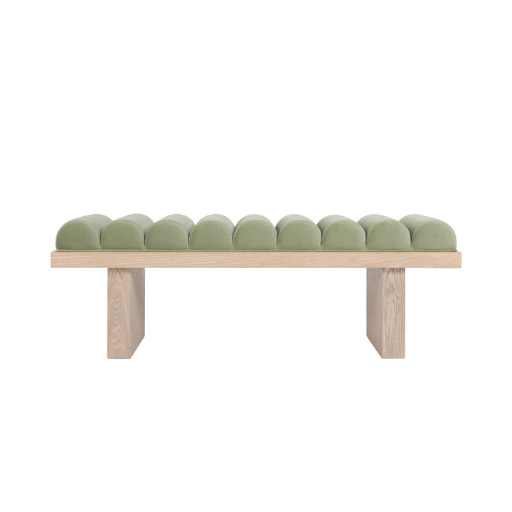 Caspian - Channeled Seat Bench With Cerused Oak Base In Sage Green Velvet