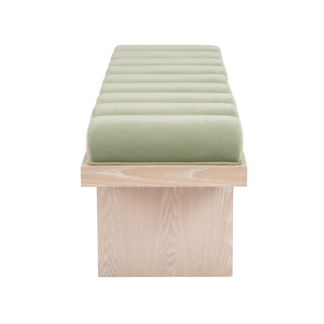 Caspian - Channeled Seat Bench With Cerused Oak Base In Sage Green Velvet