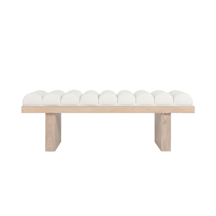 Caspian - Channeled Seat Bench With Cerused Oak Base In Performance White Linen