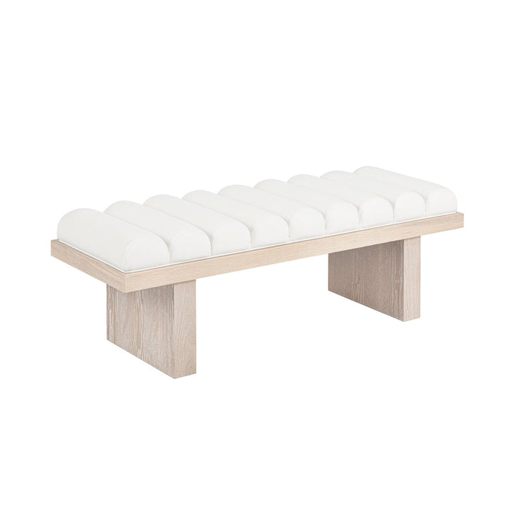 Caspian - Channeled Seat Bench With Cerused Oak Base In Performance White Linen