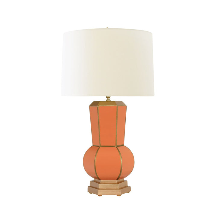 Catalina - Handpainted Gourd Shape Tole Table Lamp In Orange With Gold Detail