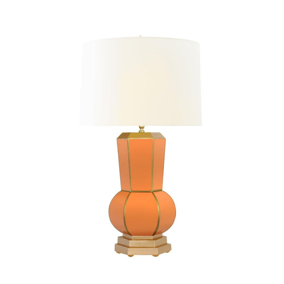 Catalina - Handpainted Gourd Shape Tole Table Lamp In Orange With Gold Detail