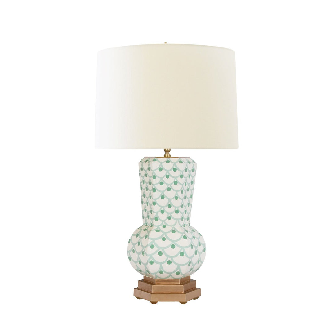 Catalina - Handpainted Gourd Shape Tole Table Lamp In Green Scale Pattern