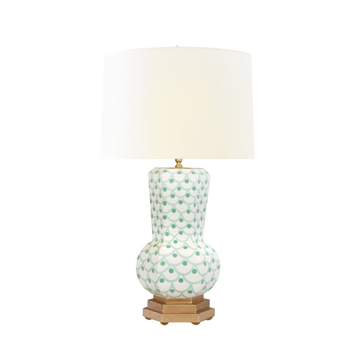 Catalina - Handpainted Gourd Shape Tole Table Lamp In Green Scale Pattern