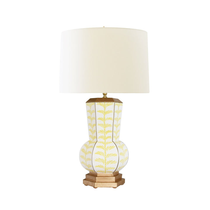 Catalina - Handpainted Gourd Shape Tole Table Lamp In Yellow Trail Pattern