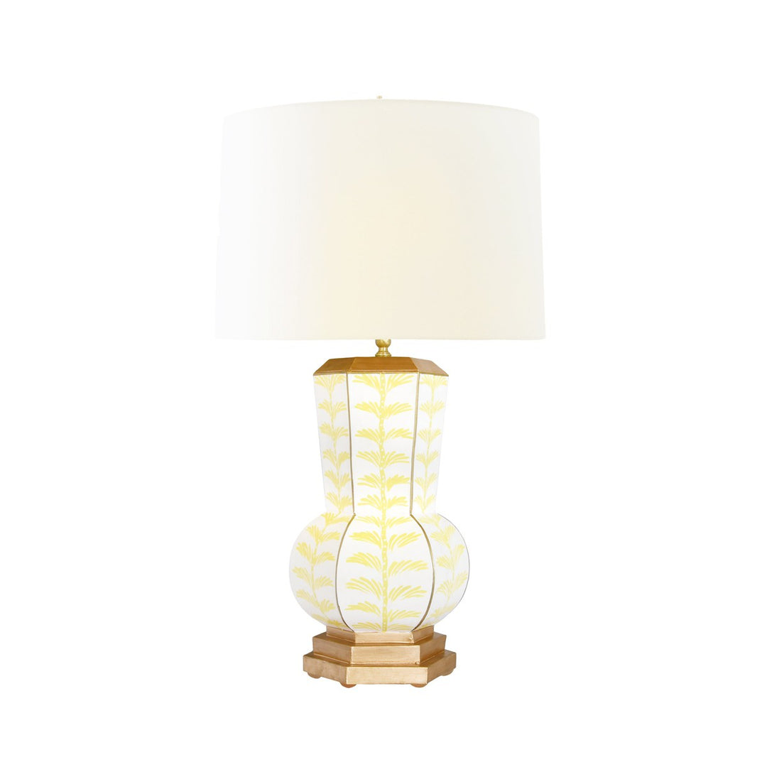 Catalina - Handpainted Gourd Shape Tole Table Lamp In Yellow Trail Pattern