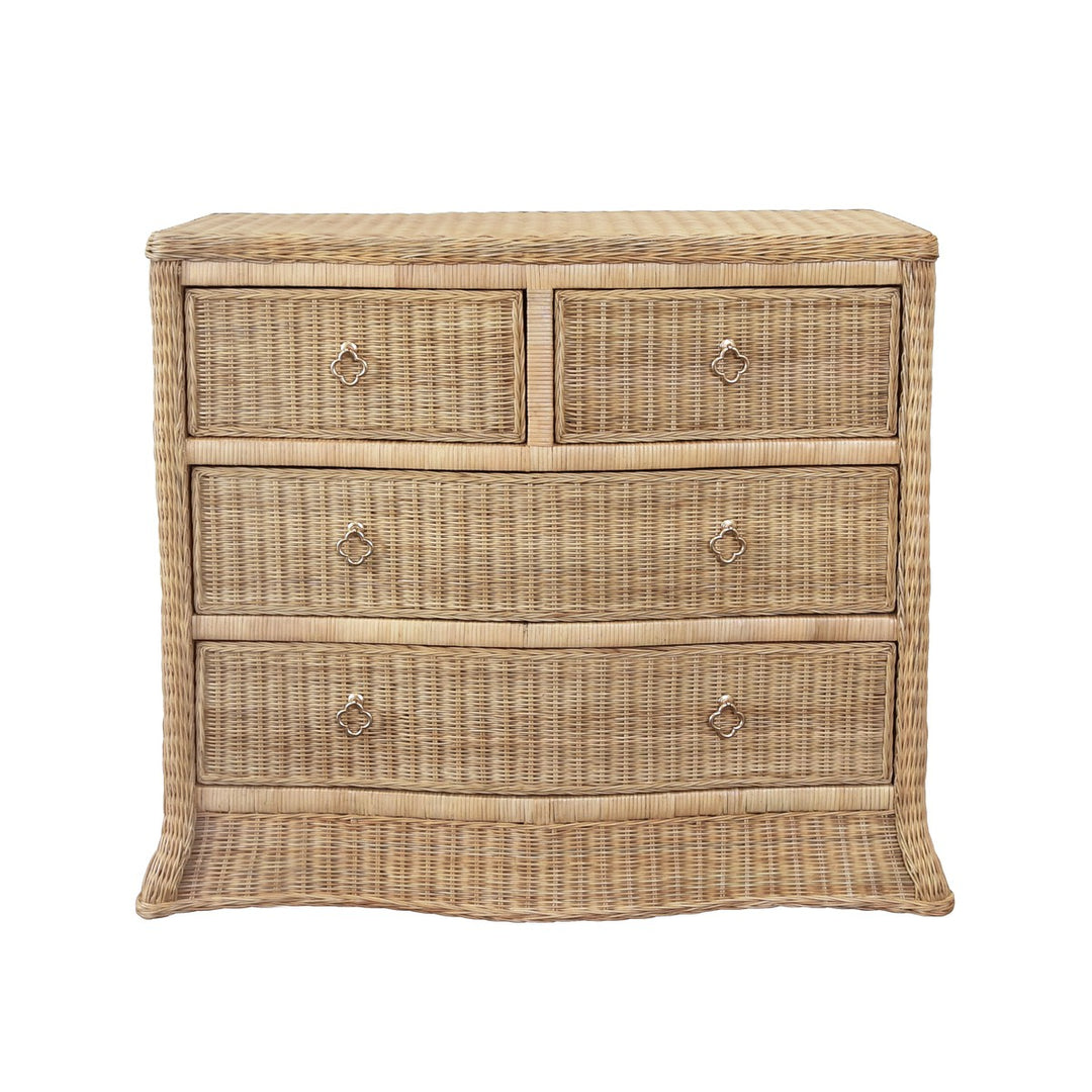 Celine - Four Drawer Chest In Woven Rattan With Satin Brass Pulls