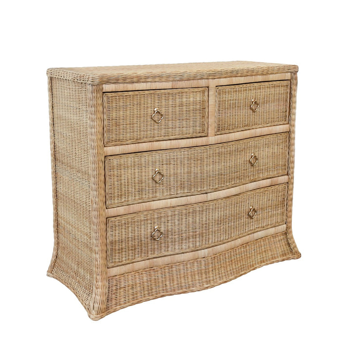 Celine - Four Drawer Chest In Woven Rattan With Satin Brass Pulls