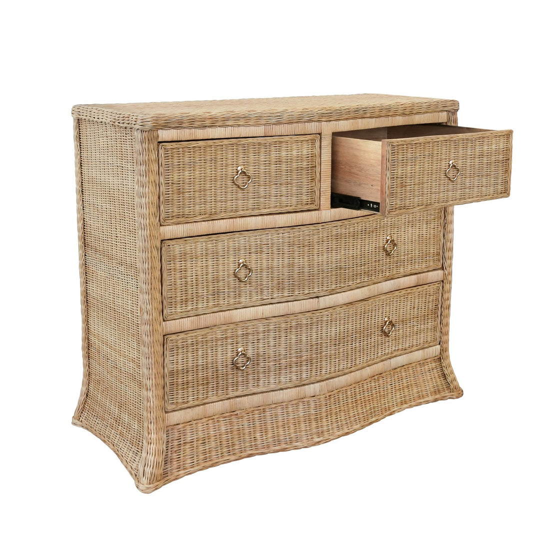 Celine - Four Drawer Chest In Woven Rattan With Satin Brass Pulls