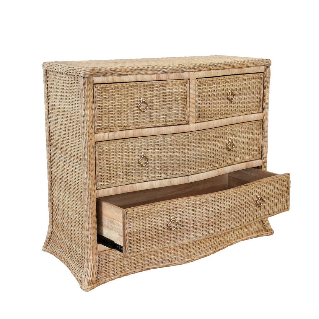 Celine - Four Drawer Chest In Woven Rattan With Satin Brass Pulls