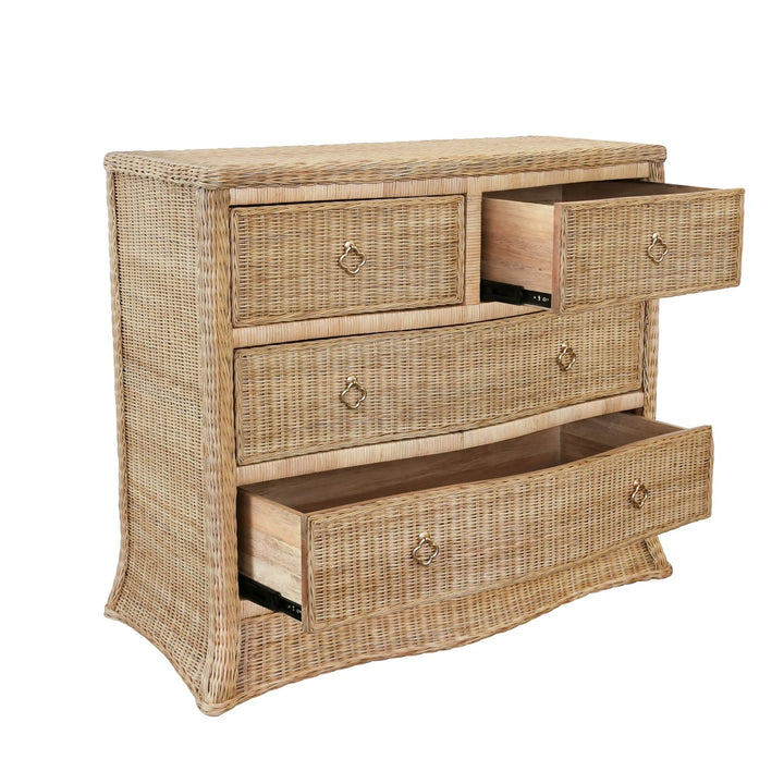 Celine - Four Drawer Chest In Woven Rattan With Satin Brass Pulls