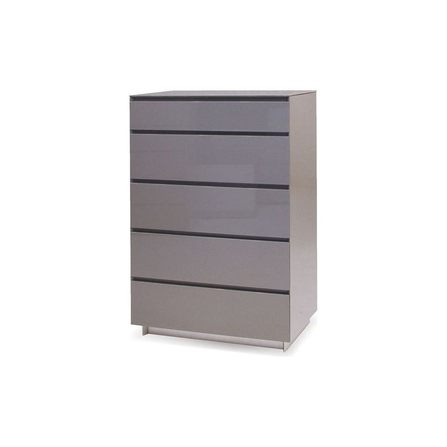 Dressers & Chests Savvy Chest 5-Drawer Light Grey High Gloss / Glass Top / Soft Closing Drawers