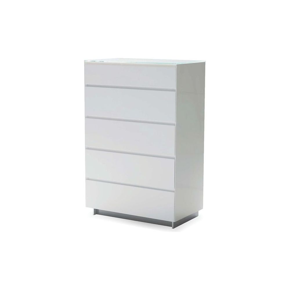 Dressers & Chests Savvy Chest 5-Drawer White High Gloss / Glass Top / Soft Closing Drawers