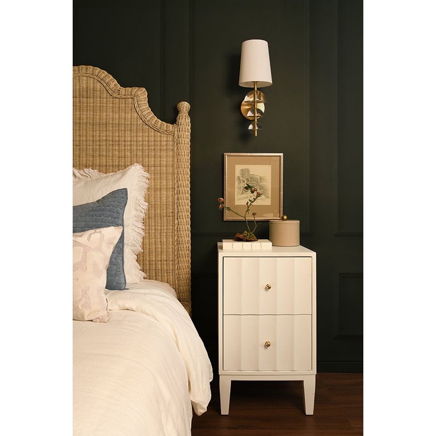 Two Door Side Table With Fluted Detail In Matte White Lacquer