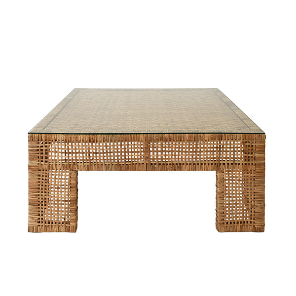 Charlie - Wide Leg Rattan Coffee Table With Glass Top