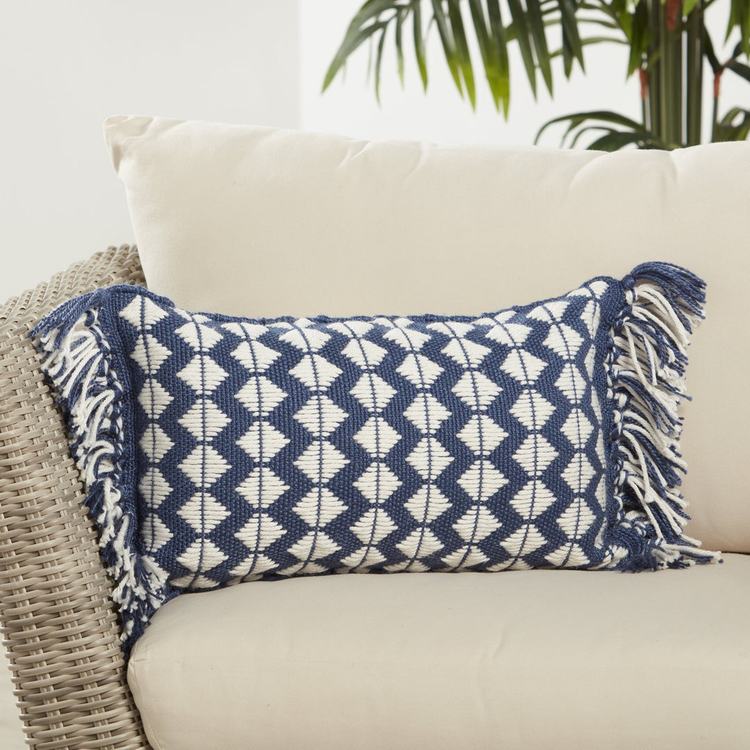 Jaipur Living Perdita Indoor/ Outdoor Geometric Dark Blue/ Ivory Poly Fill Pillow (13"X21" Lumbar)