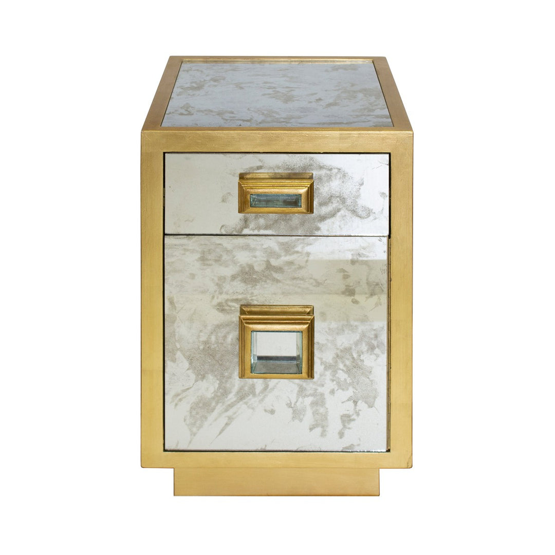 Cisco - One Drawer Side Table With Antique Mirror Side In Gold Leaf