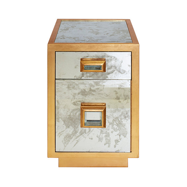 Side Tables Cisco - One Drawer Side Table With Antique Mirror Side In Gold Leaf