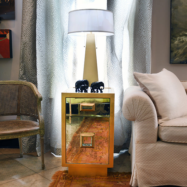 Side Tables Cisco - One Drawer Side Table With Antique Mirror Side In Gold Leaf