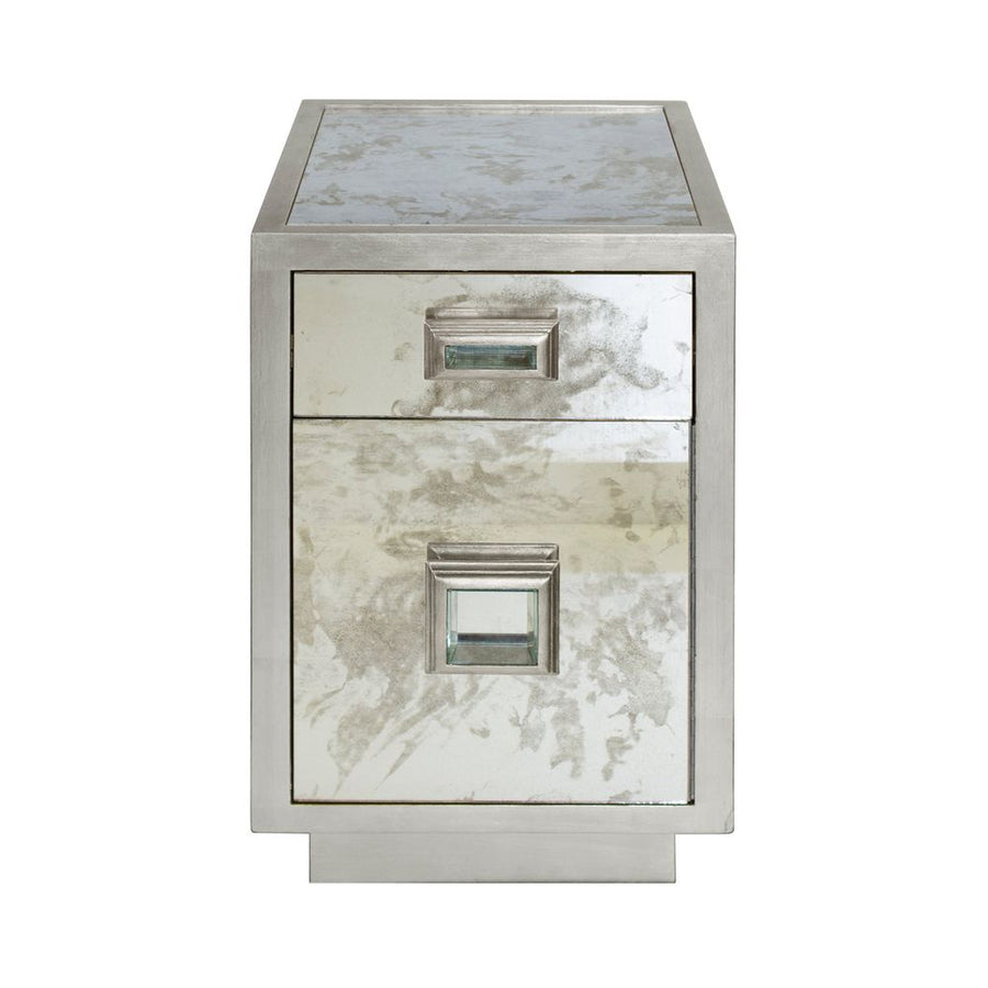 Side Tables Cisco - One Drawer Side Table With Antique Mirror Side In Silver Leaf