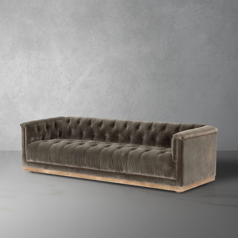 Maxx Distressed Black Leather Tufted Sofa