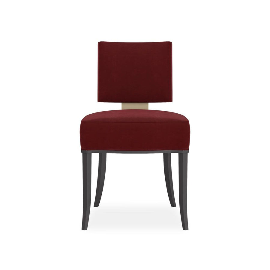 Alternate view of Allocated Side Dining Chair, featuring matte upholstery finish, velvet fabric, wood, and armless.