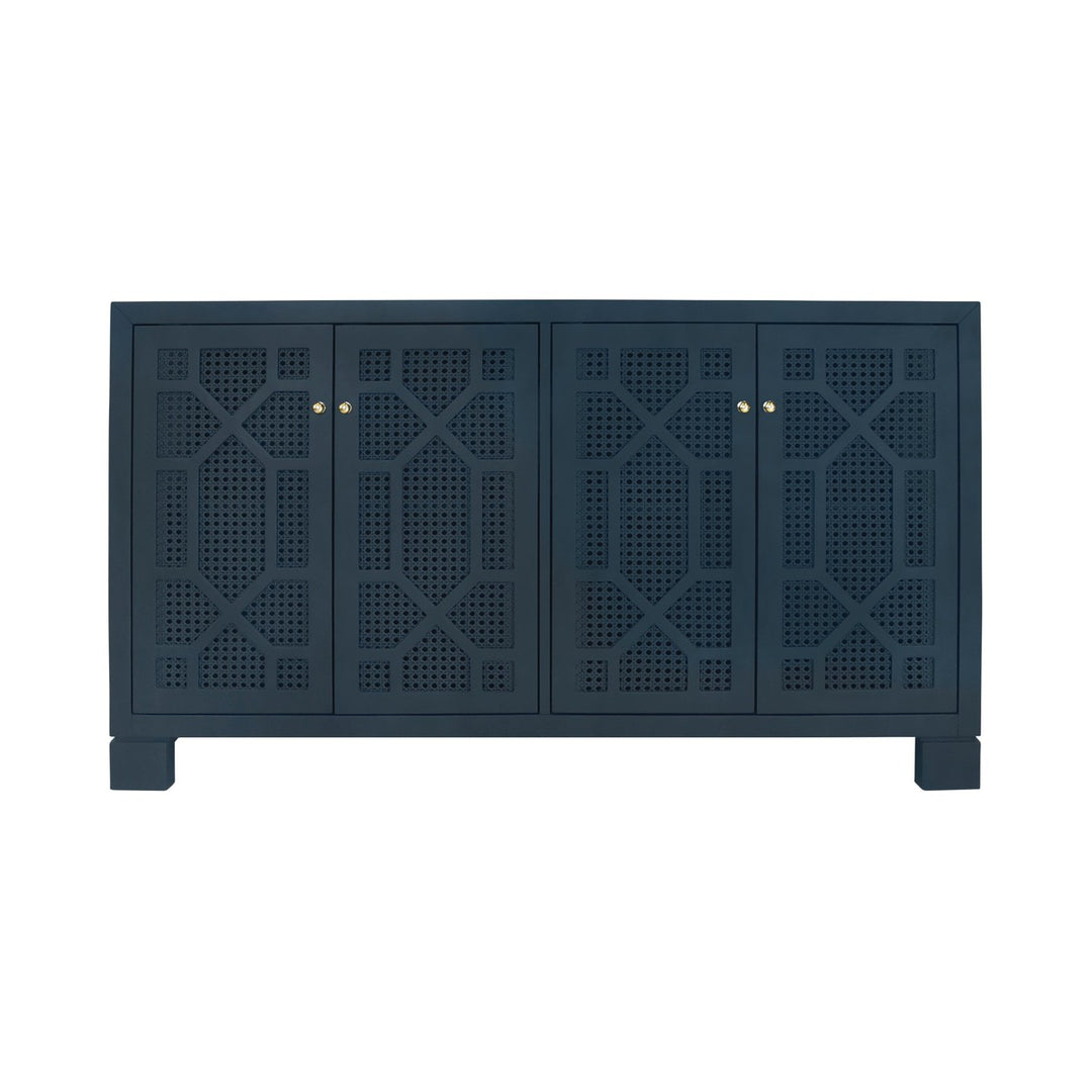 Claire - Four Door Buffet With Trellis Over Painted Cane Doors In Matte Navy Lacquer