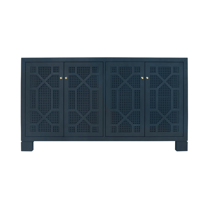 Claire - Four Door Buffet With Trellis Over Painted Cane Doors In Matte Navy Lacquer