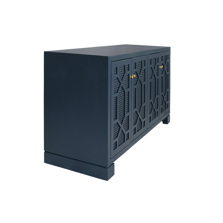 Claire - Four Door Buffet With Trellis Over Painted Cane Doors In Matte Navy Lacquer