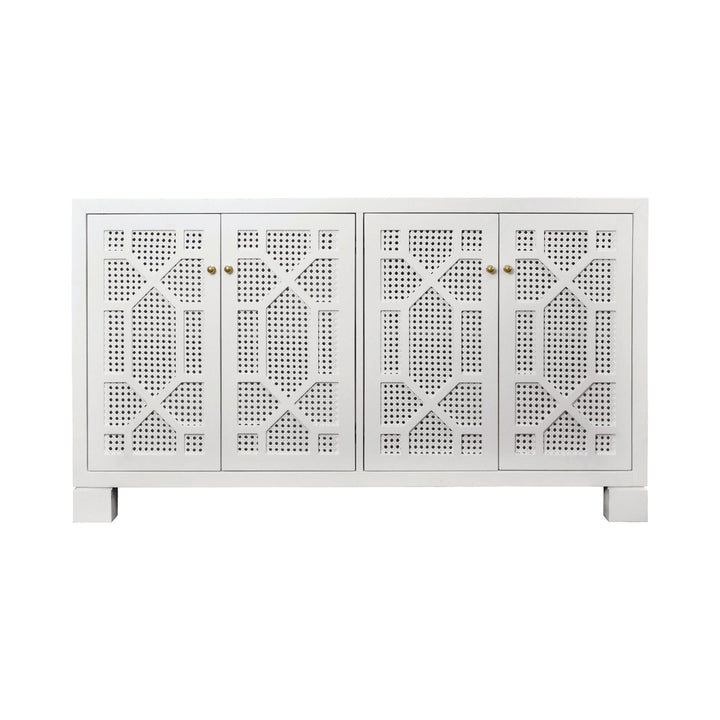 Claire - Four Door Buffet With Trellis Over Painted Cane Doors In Matte White Lacquer