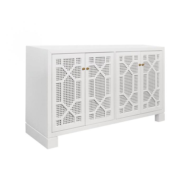 Claire - Four Door Buffet With Trellis Over Painted Cane Doors In Matte White Lacquer